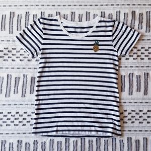 J Crew pineapple embroidered striped cotton tshirt
